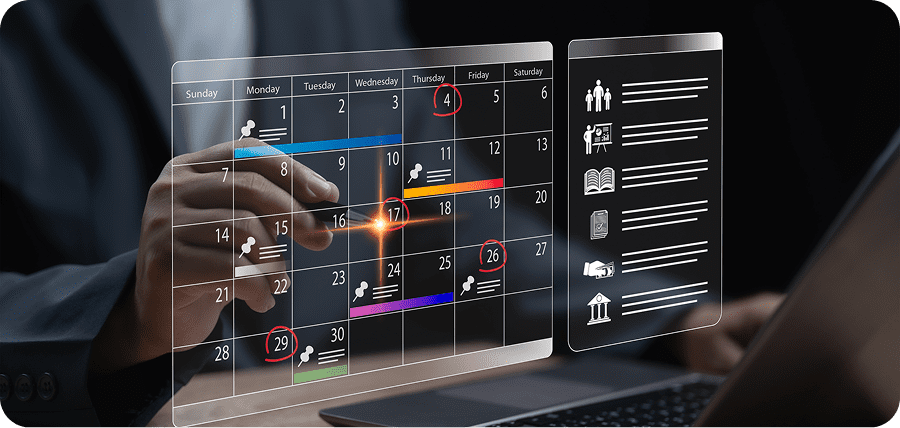 Person interacting with virtual calendar display